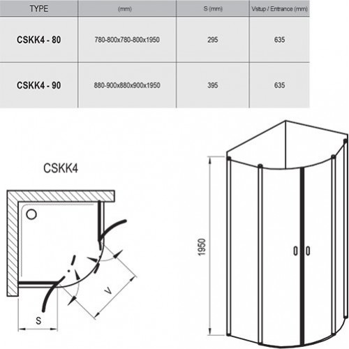 Душовий куточок Ravak Chrome CSKK4 90, білий, Transp.(3Q170100Z1)