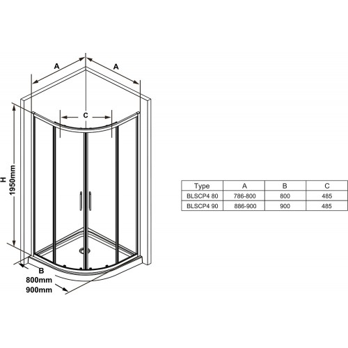 Душевой уголок Ravak Blix Slim BLSCP4-90, чёрный Transparent X3BM70300Z1