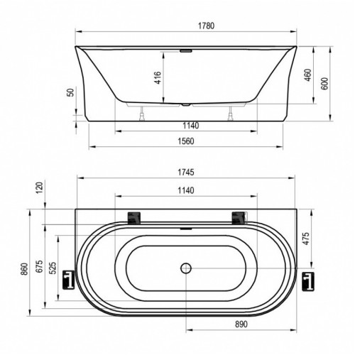 Ванна акриловая Ravak Ypsilon Wall 178x86, отдельностоящая XC00100028