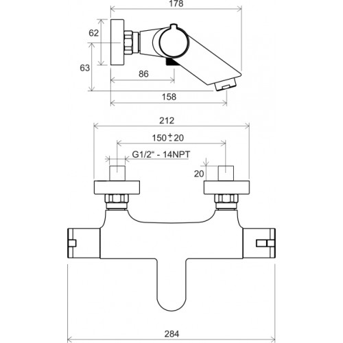 Смеситель Ravak Termo TE 022.00/150 для ванны (X070047)
