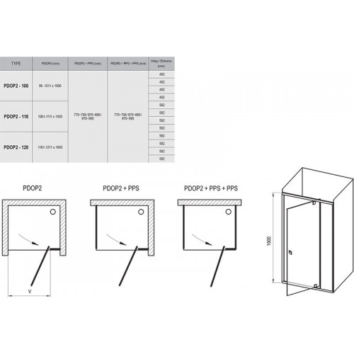 Душевая дверь Ravak Pivot PDOP2 100, чёрный, Transp.03GA0300Z1