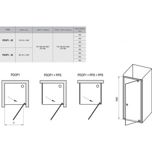 Душові двері Ravak Pivot PDOP1 90, білий/білий, Transp.(03G70101Z1)