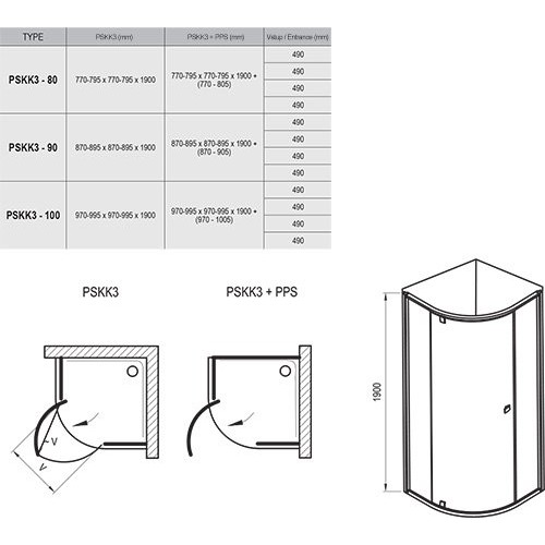 Душовий куточок Ravak Pivot PSKK3 100, білий/білий, Transp.(376AA101Z1)