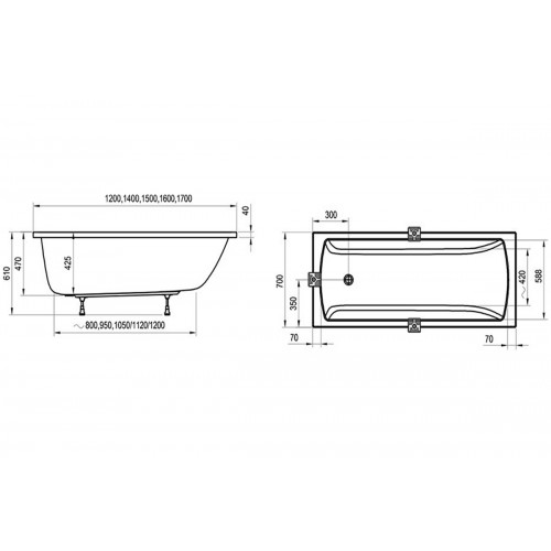 Ванна акриловая Ravak Classic II 140x70 CC21000000