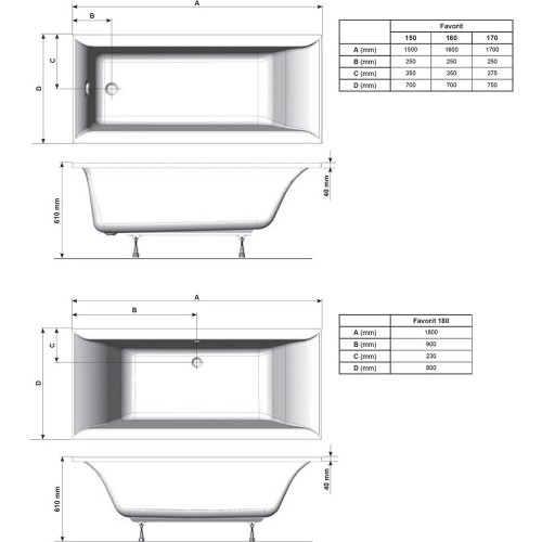 Ванна акриловая Ravak Favorit 160x70 XC00100122