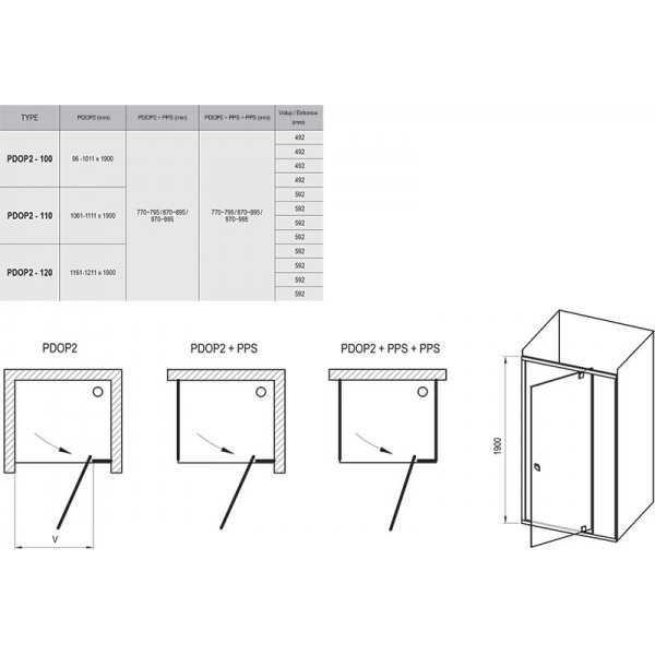 Душові двері RAVAK Pivot PDOP2 100, білий/білий, Transp.(03GA0101Z1)
