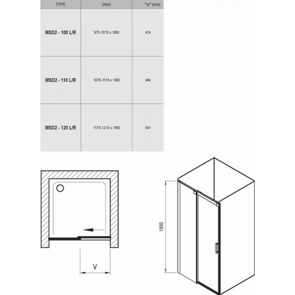 Душові двері Ravak Matrix MSD2 110 R, біла, Transp.(0WPD0100Z1)