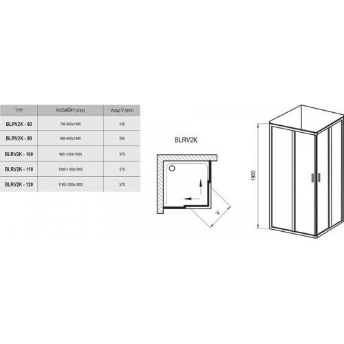Елемент душової кабіни Ravak Blix BLRV2K 90, білий, Transp.(1XV70100Z1)