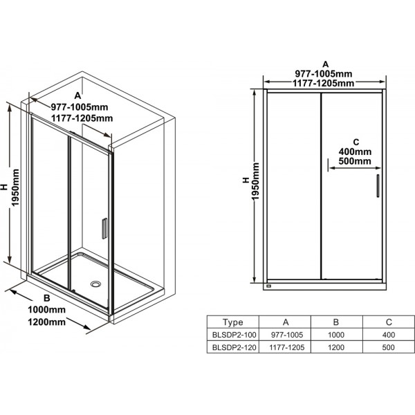 Душові двері RAVAK Blix Slim BLSDP2-100, полір. алюм., Transp.X0PMA0C00Z1