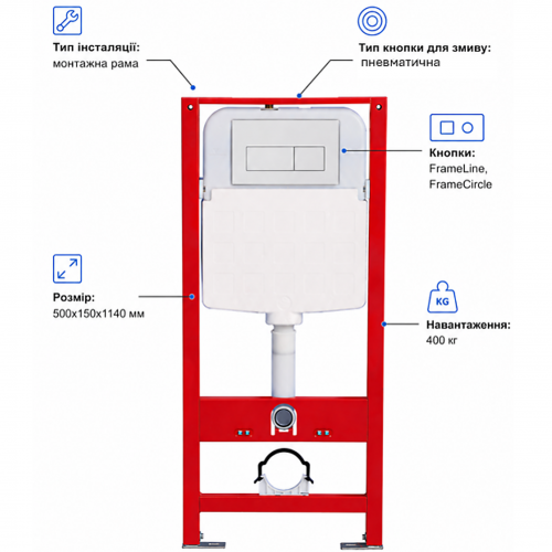 Інсталяція Domospa by Ravak FramePro Pneumo без кнопки RKUC3000004 Інсталяція Domospa by Ravak FramePro Pneumo без кнопки RKUC3000004