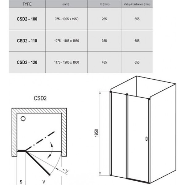 Душові двері Ravak Chrome CSD2 110, полірований алюміній, Transp.(0QVDCC00Z1)