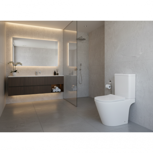 Підлоговий унітаз Domospa by Ravak Torrenta PURE Combi RimOff з сидінням та зливом Торнадо RKUJ100022