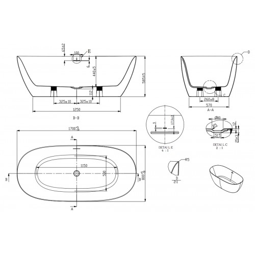Ванна акрилова Ravak FreeStyle O 170x80 окремостояча RKUA600009