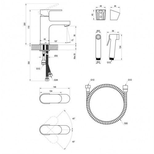 Змішувач Ravak Chrome CR 112.01 для умивальника, з гігієнічним душем X070167